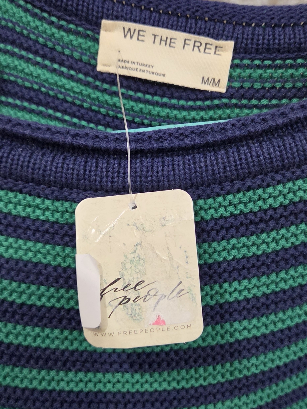 We The Free Asher Navy and Green Striped Sweater - Picture 2 of 3